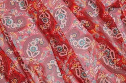 TESSUTO GEORGETTE PURA SETA DISEGNO CASHMERE ROSSO