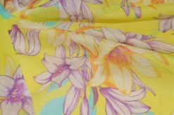 TESSUTO GEORGETTE SETA STRETCH MOTIVO FLOREALE GIALLO