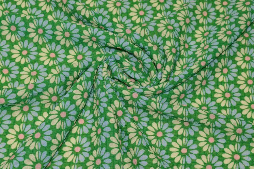 TESSUTO GOFFRATO DISEGNO FIORELLINO VERDE