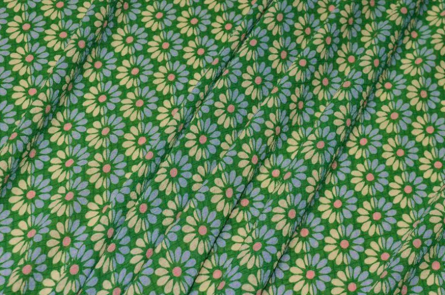 TESSUTO GOFFRATO DISEGNO FIORELLINO VERDE