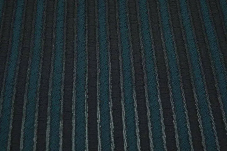 TESSUTO JERSEY NERO A RIGHE PETROLIO