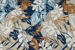 TESSUTO LINO E COTONE FANTASIA TROPICAL BLU