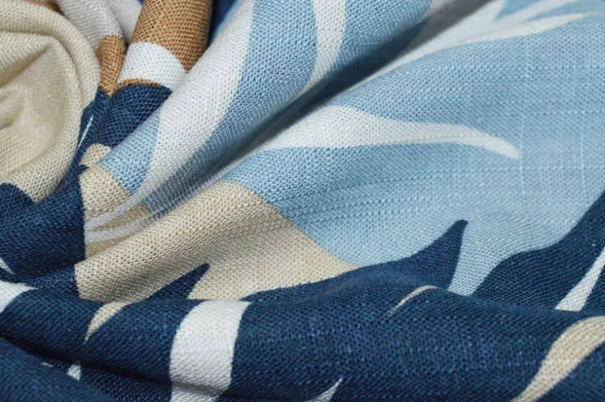 TESSUTO LINO E COTONE FANTASIA TROPICAL BLU
