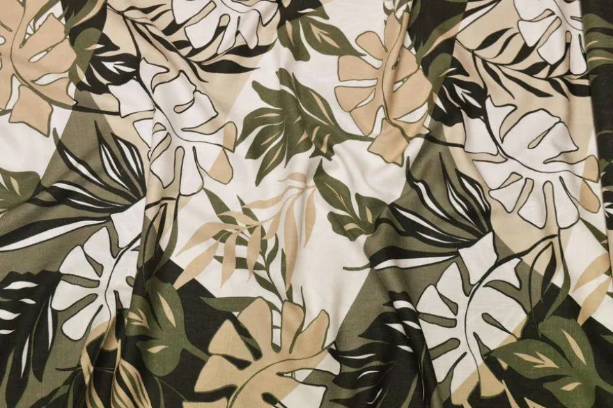 TESSUTO LINO E COTONE FANTASIA TROPICAL VERDE