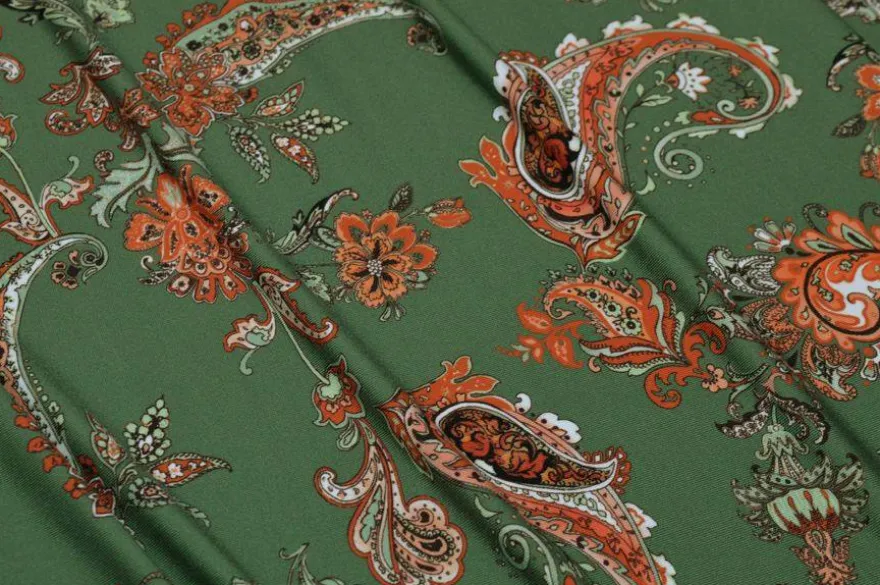 TESSUTO LYCRA BIELASTICA FANTASIA CASHMERE ARANCIO E VERDE
