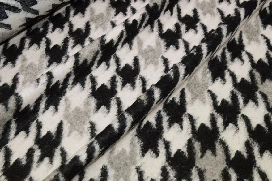 TESSUTO MAGLIA MISTO LANA PIED DE POULE BIANCO E NERO