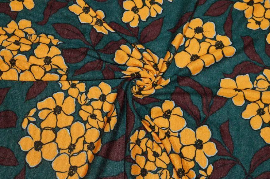TESSUTO MAGLIA VISCOSA FIORI OCRA