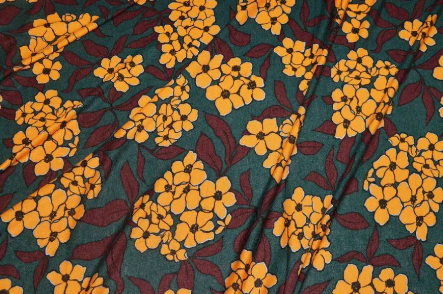 TESSUTO MAGLIA VISCOSA FIORI OCRA