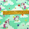 TESSUTO MAGLINA COTONE FANTASIA UNICORNO TURCHESE