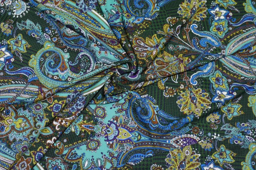 TESSUTO MAGLINA CREPE IN VISCOSA FANTASIA CASHMERE VERDE