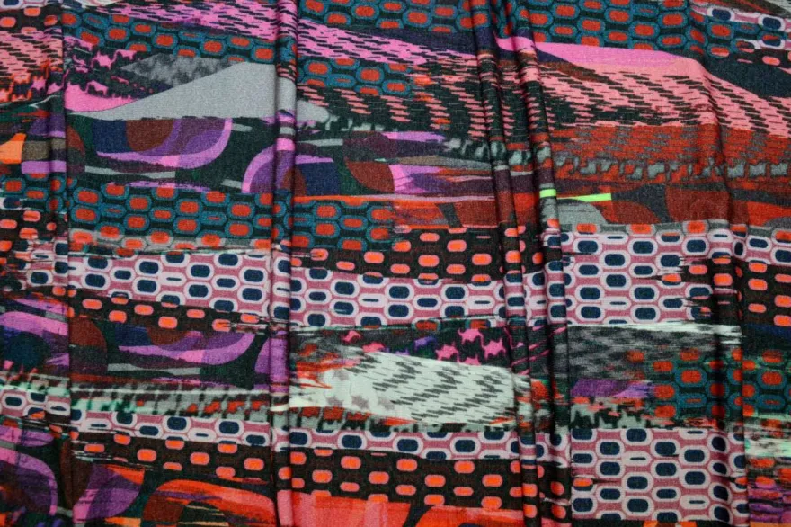 TESSUTO MAGLINA FANTASIA GEOMETRICA MULTICOLOR