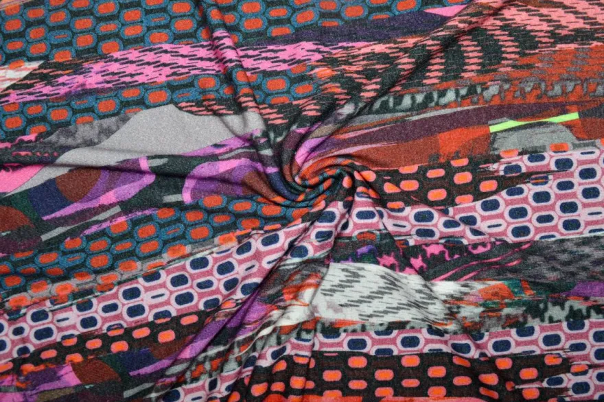 TESSUTO MAGLINA FANTASIA GEOMETRICA MULTICOLOR
