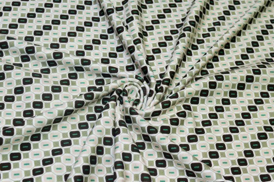 TESSUTO MAGLINA IN VISCOSA FANTASIA GEOMETRICA VERDE
