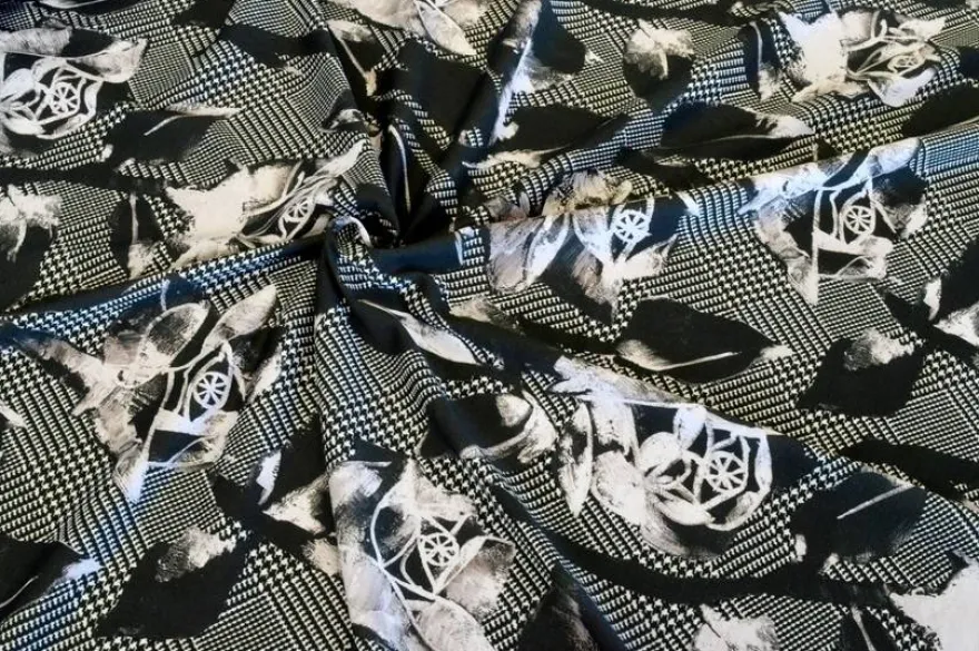 TESSUTO MAGLINA PURO COTONE FANTASIA GRIGIO NERO