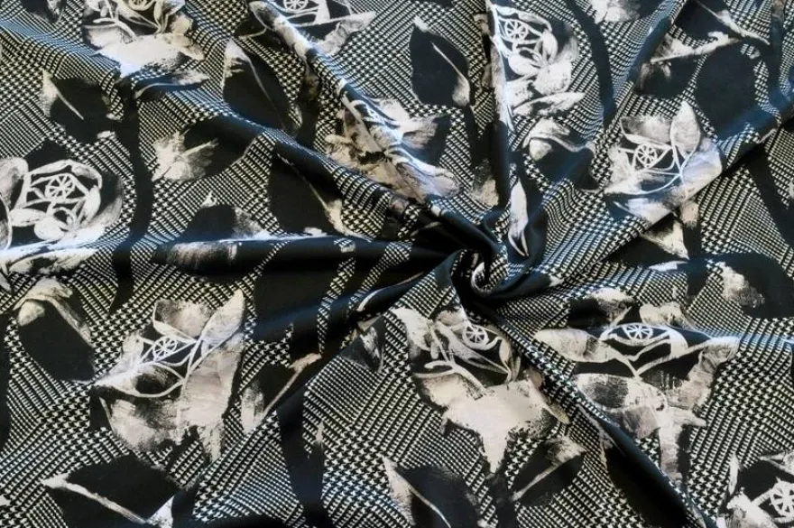 TESSUTO MAGLINA PURO COTONE FANTASIA GRIGIO NERO