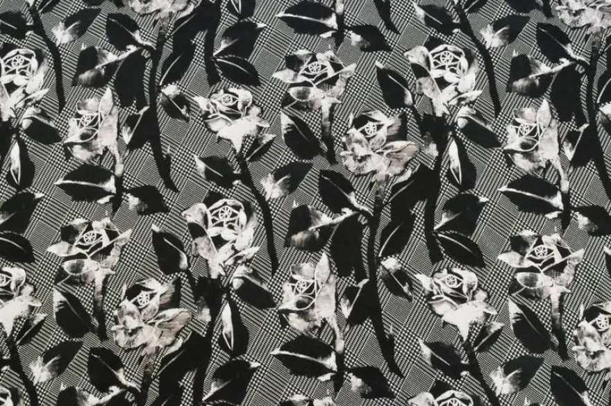 TESSUTO MAGLINA PURO COTONE FANTASIA GRIGIO NERO