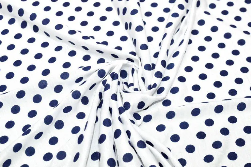 TESSUTO MAGLINA VISCOSA A POIS BIANCA E BLU