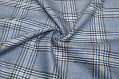 TESSUTO MISTO LANA LINO SCACCO AZZURRO RIGA BEIGE