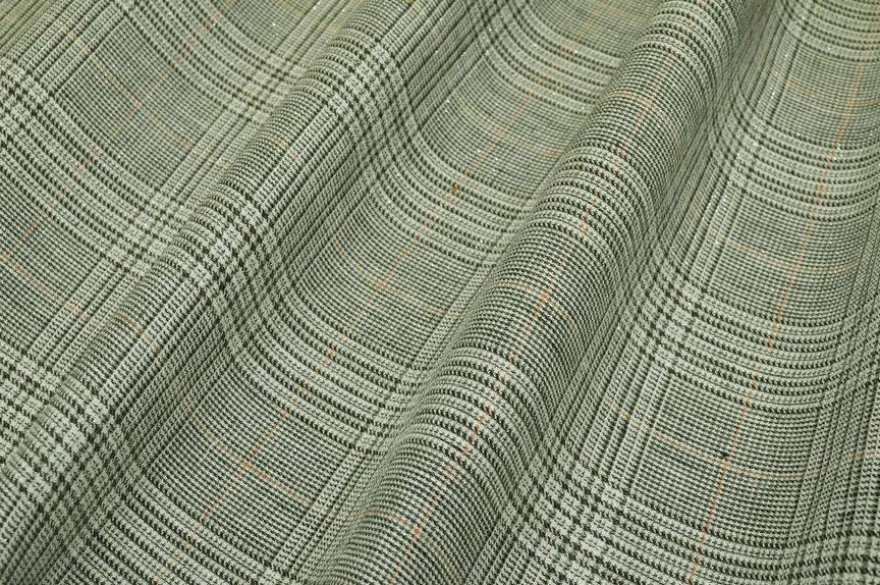 TESSUTO MISTO LINO PRINCIPE DI GALLES LUREX VERDE