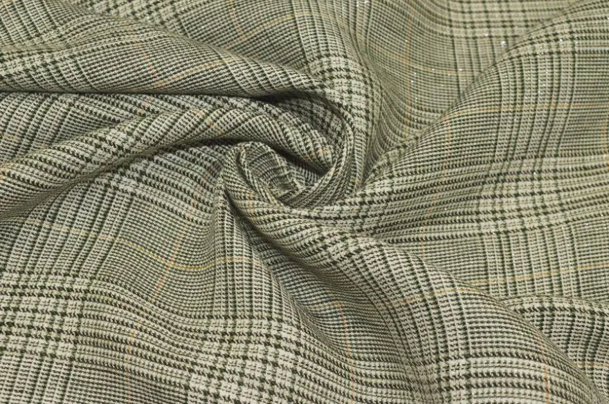 TESSUTO MISTO LINO PRINCIPE DI GALLES LUREX VERDE