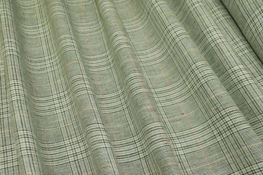 TESSUTO MISTO LINO PRINCIPE DI GALLES LUREX VERDE
