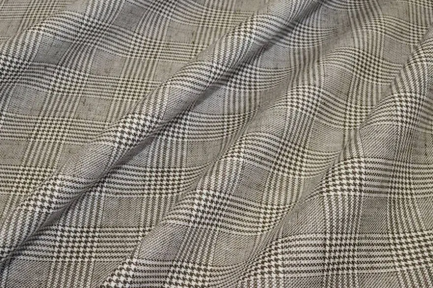 TESSUTO MISTO LINO PRINCIPE DI GALLES BEIGE ADESIVATO