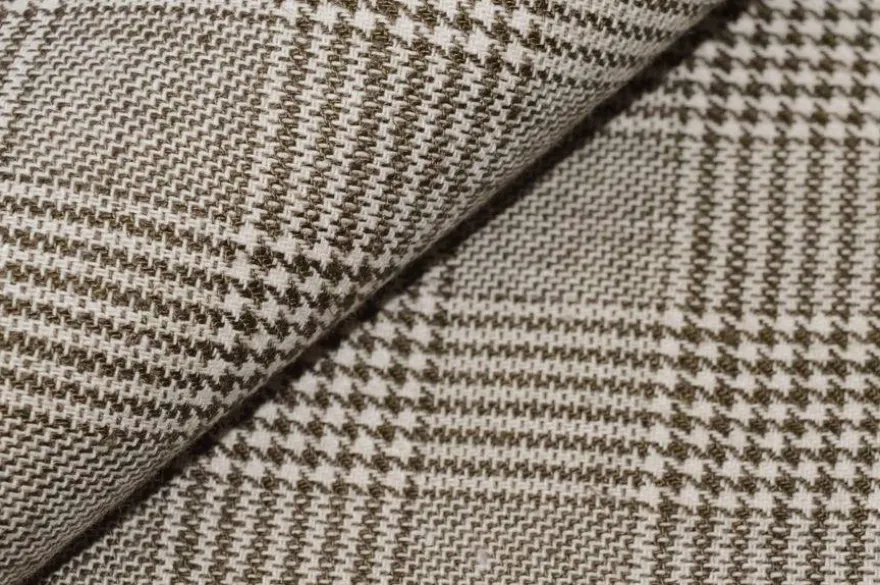 TESSUTO MISTO LINO PRINCIPE DI GALLES BEIGE ADESIVATO