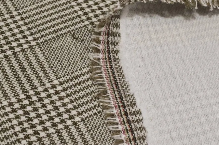 TESSUTO MISTO LINO PRINCIPE DI GALLES BEIGE ADESIVATO