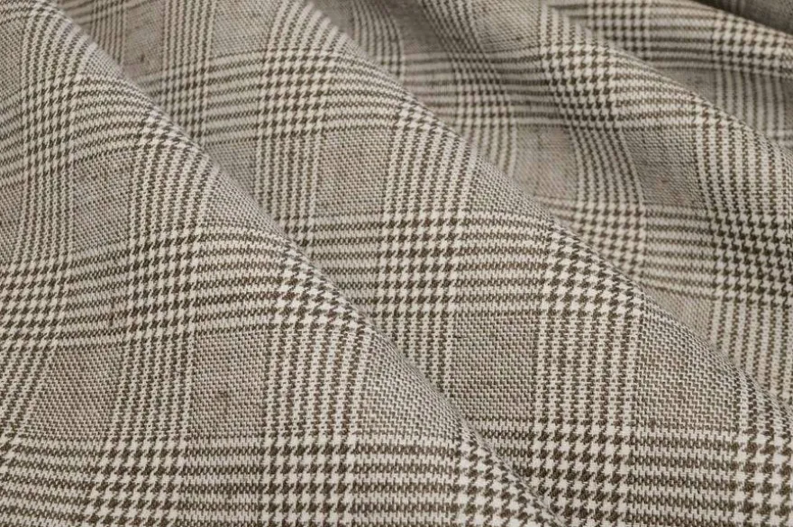 TESSUTO MISTO LINO PRINCIPE DI GALLES BEIGE ADESIVATO