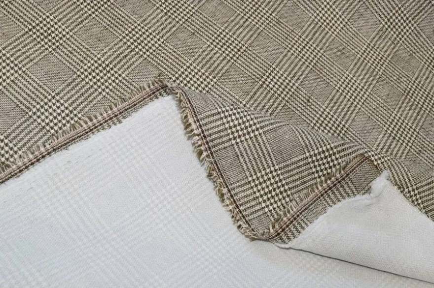 TESSUTO MISTO LINO PRINCIPE DI GALLES BEIGE ADESIVATO