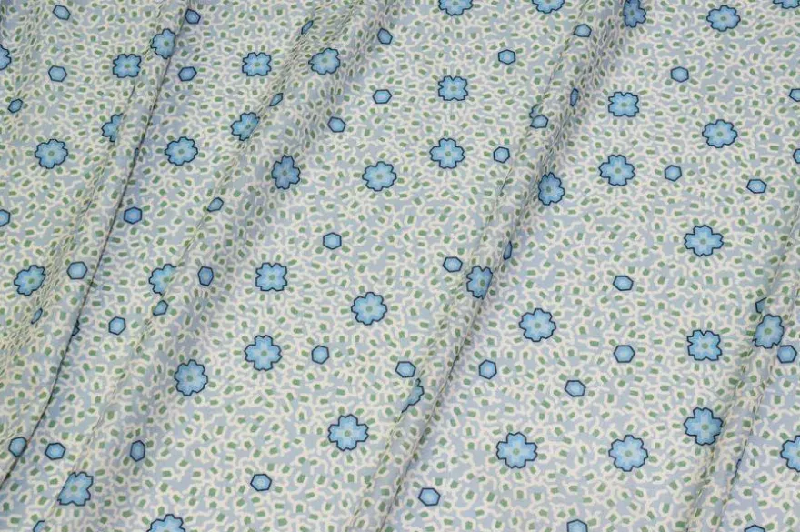 TESSUTO MUSSOLA PURO COTONE FANTASIA FIORELLINO AZZURRO