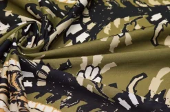 TESSUTO MUSSOLA PURO COTONE FANTASIA BEIGE FONDO VERDE