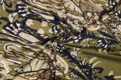 TESSUTO MUSSOLA PURO COTONE FANTASIA BEIGE FONDO VERDE