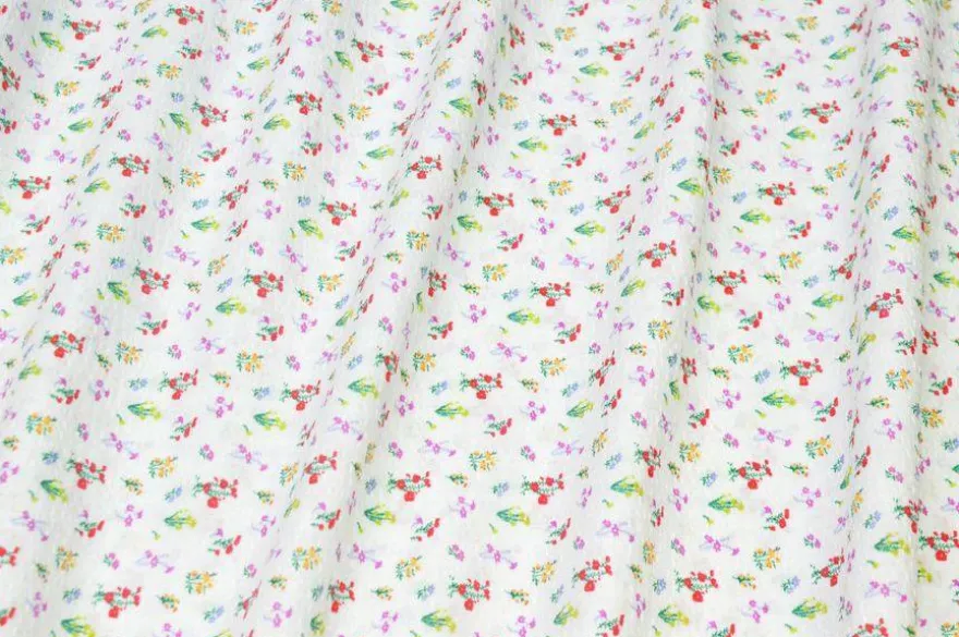 TESSUTO MUSSOLA PURO COTONE GOFFRATO FIORELLINO MULTICOLOR