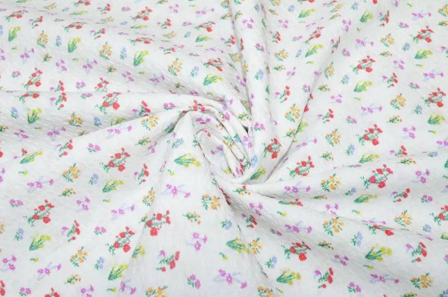 TESSUTO MUSSOLA PURO COTONE GOFFRATO FIORELLINO MULTICOLOR