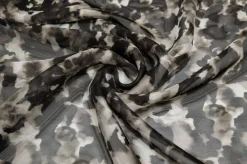 TESSUTO ORGANZA PURA SETA FANTASIA CAMOUFLAGE BIANCO NERO