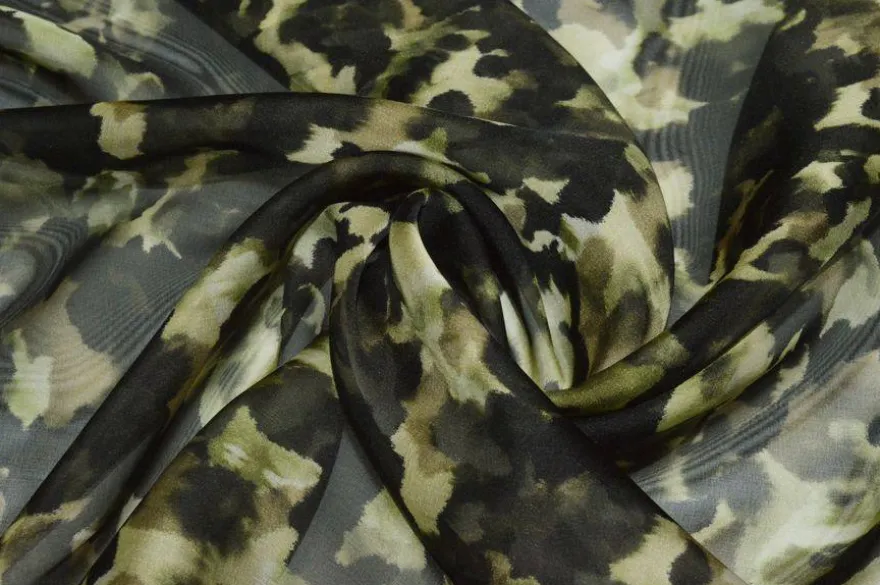 TESSUTO ORGANZA PURA SETA FANTASIA CAMOUFLAGE VERDE