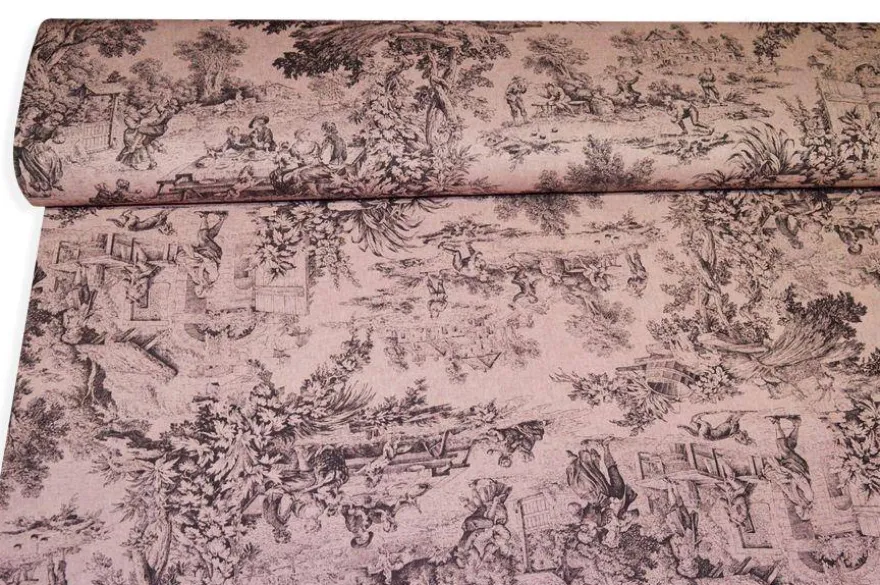 TESSUTO PANAMA PURO COTONE TOILE DE JOUY ROSA ANTICO