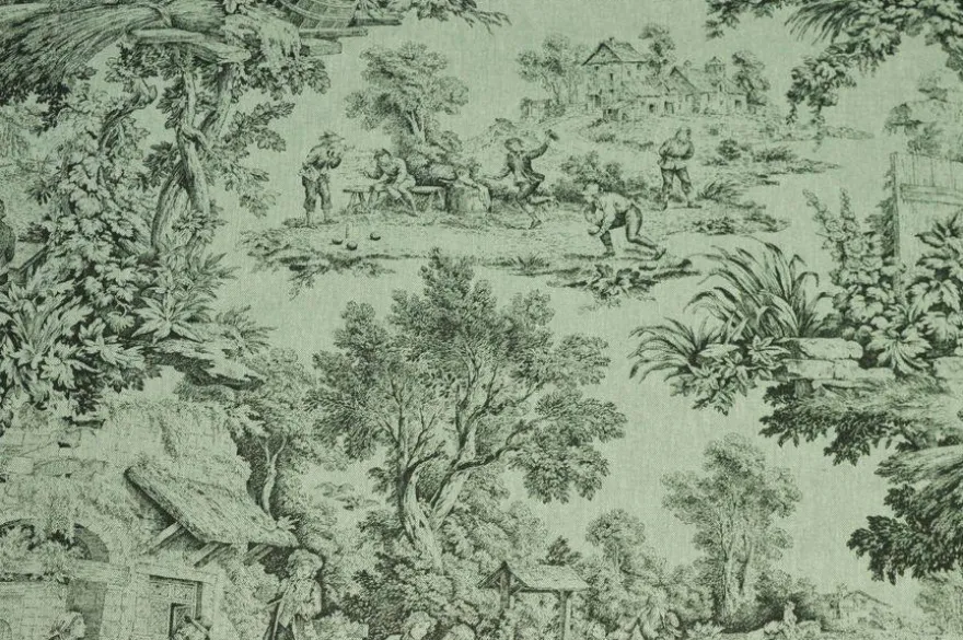 TESSUTO PANAMA PURO COTONE TOILE DE JOUY FONDO SALVIA
