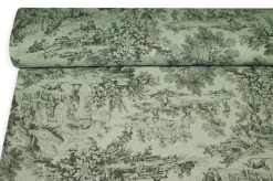 TESSUTO PANAMA PURO COTONE TOILE DE JOUY FONDO SALVIA