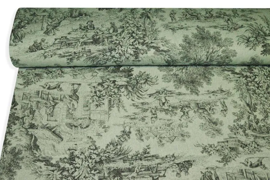 TESSUTO PANAMA PURO COTONE TOILE DE JOUY FONDO SALVIA