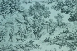 TESSUTO PANAMA PURO COTONE TOILE DE JOUY FONDO AZZURRO