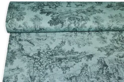 TESSUTO PANAMA PURO COTONE TOILE DE JOUY FONDO AZZURRO