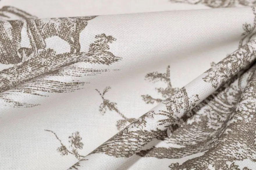 TESSUTO PANAMA PURO COTONE TOILE DE JOUY BEIGE DISEGNO GRANDE