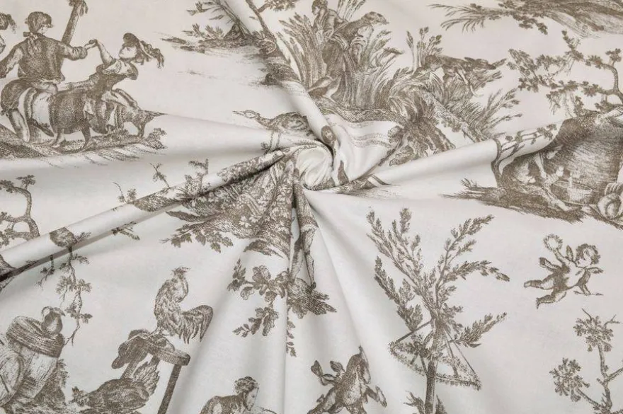 TESSUTO PANAMA PURO COTONE TOILE DE JOUY BEIGE DISEGNO GRANDE