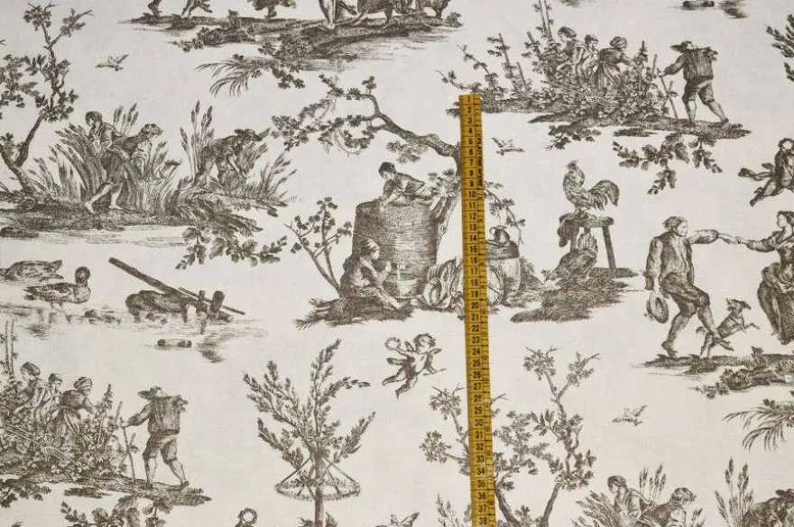 TESSUTO PANAMA PURO COTONE TOILE DE JOUY BEIGE DISEGNO GRANDE
