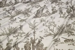 TESSUTO PANAMA PURO COTONE TOILE DE JOUY BEIGE DISEGNO GRANDE