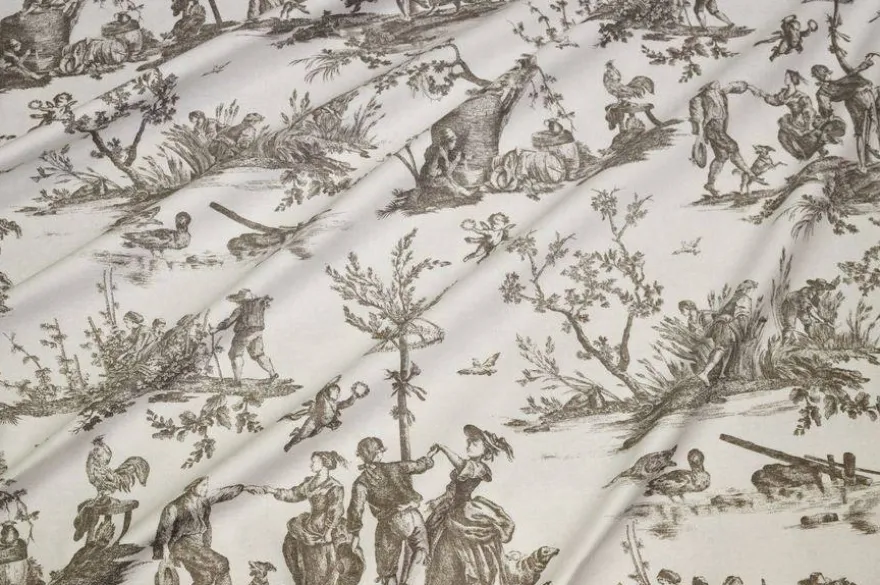 TESSUTO PANAMA PURO COTONE TOILE DE JOUY BEIGE DISEGNO GRANDE