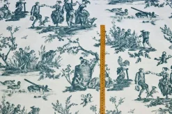 TESSUTO PANAMA PURO COTONE TOILE DE JOUY BLU DISEGNO GRANDE