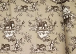 TESSUTO PANAMA PURO COTONE TOILE DE JOUY BEIGE DISEGNO GIUNGLA